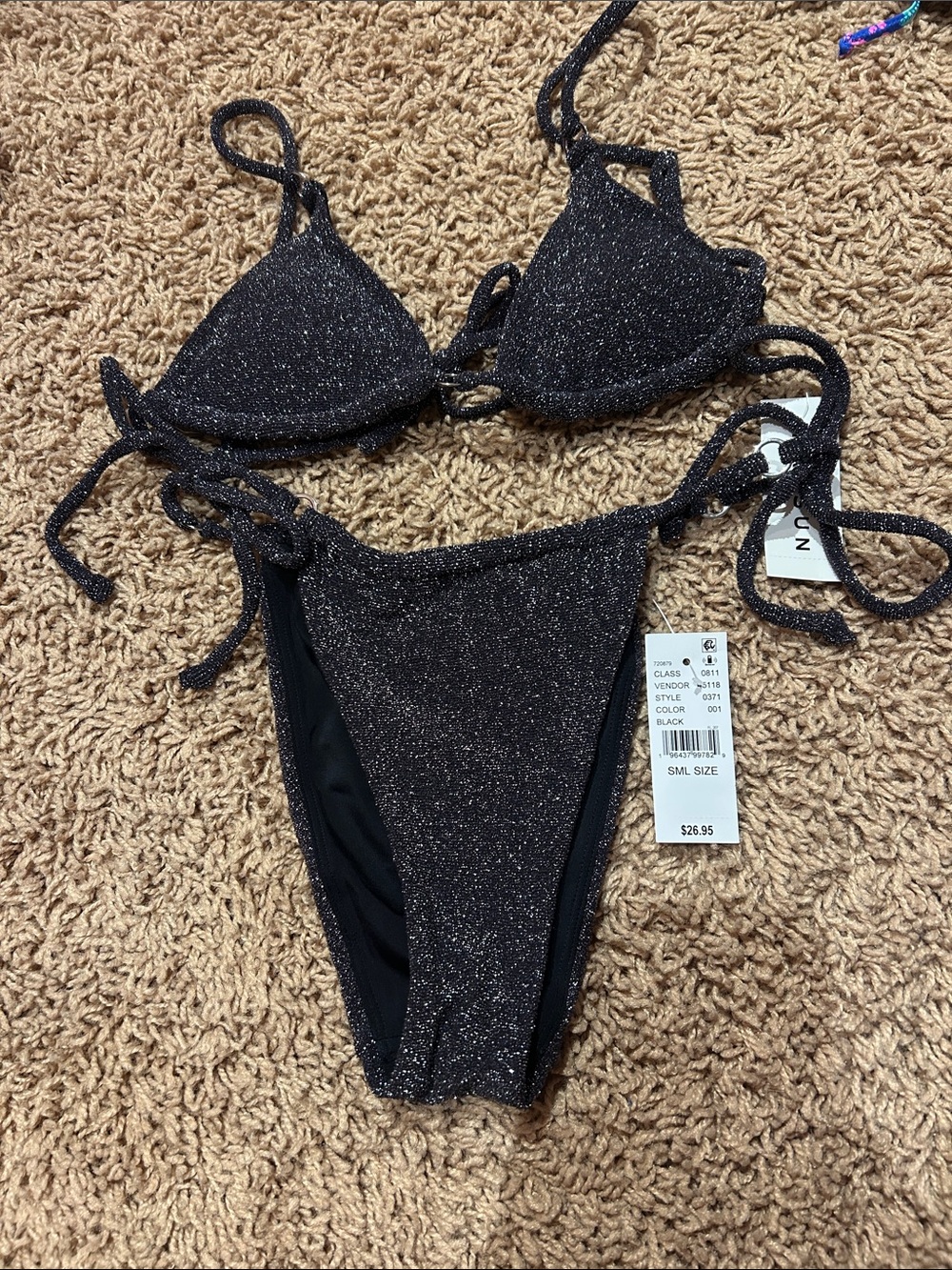 PacSun Sparkle Black Triangle String Bikini